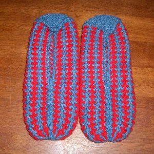 Hand Knitted Slippers. Measure 9" Long, 3 1/4" Wide